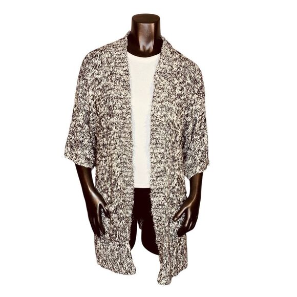 Forever 21 Black White Cardigan Sweater Open Front Women Size Large Midi Length - Picture 1 of 4